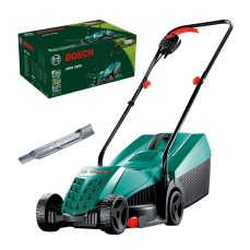Bosch Home and Garden 06008A6071 Electric Lawnmower Arm 3200, 1200 W, Cutting Width 32 cm, with Additional Blade Included, in Carton Packaging, Black, Blue