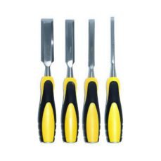 Wood Chisel Set - 4 Pieces, Woodworking Carbon Steel Anti-Slip Grip Striking Cap Chisel Set - Grip Colour May Vary