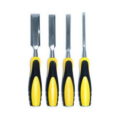 Wood Chisel Set - 4 Pieces, Woodworking Carbon Steel Anti-Slip Grip Striking Cap Chisel Set - Grip Colour May Vary
