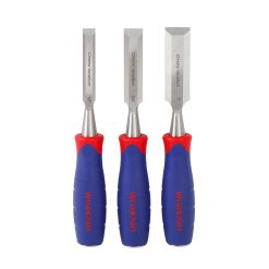 WORKPRO Wood Chisel Set, 3 Pieces Wood Carving Chisels 12 mm, 19 mm, 25 mm, Cr-V Bevel Edge Chisels with Steel Hammer End and Non-Slip Handle for Woodworking, Wood Carving and Sculpting