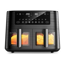 9L Dual Air Fryer with Visual Window, XL Capacity, 2 Drawers, 9-In-1 Cooking Presets, Touch Screen, Smart Finish, Timer Function, Dishwasher-Safe, Healthy Oil-Free & Low-Fat Cooking