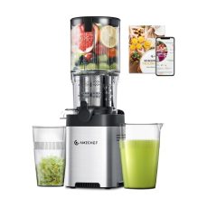 AMZCHEF Cold Press Juicer Machines, Masticating Juicer with 135 MM Large Feed Chute for Whole Fruit and Vegetable, Durable Stainless Steel Slow Juicer, Auto-cutting Auger, Triple Filter