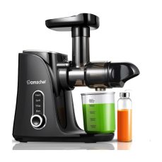 AMZCHEF Cold Press Juicer with 2 Speed Control - High Juice Yield Juicer Machines with Ultradense Filter - Masticating Slow Juicer for Whole Fruit and Vegetable - 1 Bottle and 2 Cups - Black [Energy Class A+++]