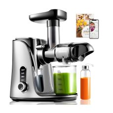 AMZCHEF Cold Press Juicer with 2 Speed Control - High Juice Yield Juicer Machines with Ultradense Filter - Masticating Slow Juicer for Whole Fruit and Vegetable - 1 Bottle and 2 Cups - Silver [Energy Class A+++]