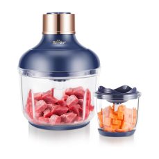 Bear 0.6L+2L Food Chopper Electric, 2 Bowls with 2 Speeds Control and 2 Sets Stainless Steel Blades