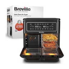 Breville Halo Flexi Air Fryer, Digital Dual Air Fryer Oven, 11L: Serves 10+ People, Fry, Bake, Grill, Roast & Reheat, 2400 W, Save £65 a Year on Energy Bills*, Black [VDF130]