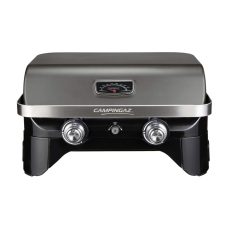 Campingaz Attitude 2100 LX Gas Grill | Portable Table Top Grill with 2 Steel Burners, 5 KW Power, Lid, Thermometer, Cast Iron Grill Grid and Plancha