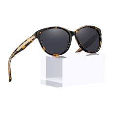 CARFIA Polarised Women's Sunglasses Vintage UV400 Protection Acetate Frame, Black, 57