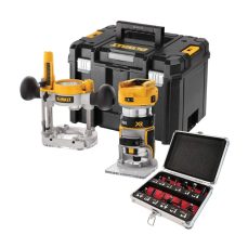 DeWalt DCW604NT 18V Brushless Router Trimmer with 1/4" 12-Piece Cutter Set - Versatile Woodworking Tool, Power Tool Combo Kits