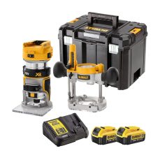 DEWALT DCW604NT 18V XR Brushless Router Trimmer with 2 x 4.0Ah Battery & Charger – Versatile and Durable Woodworking Tool