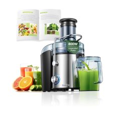 FOHERE 800W Juicer – Quick Juicing Machine for Whole Fruits and Vegetables, Easy to Clean, 75mm Large Feed Chute, Dual Speed Setting, Non-Slip Feet, Silver