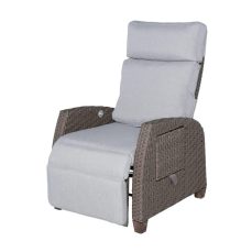 Grand Patio Recliner Sunlounger Wicker Adjustable Position Backrest Armchair with Flip Table and Cushion Lounge Chair Sun Lounger for Garden, Patio, Outdoor - Light Gray Cushion & Light Brown Wicker