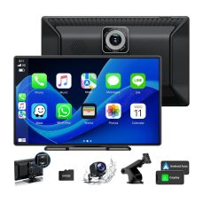 HOTPEAK 9'' Carplay Screen for Car with 2.5K Dash Cam, 1080p Backup Camera, Portable Wireless CarPlay Android Auto Screen with Mirror Link