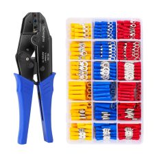 Insulated Wire Terminal Crimping Tool Kit, 0.5-6mm² Ratchet Crimping Plier, Cable Lug Pliers Electrician Crimping Tool Set with 700 Insulated Butt Bullet Spade Ring Crimp Connectors