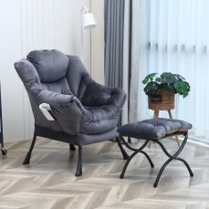 ISUDJUNT Armchairs for Living Room with Folding Footrest, High Back Bedroom Armchair and Foot Stool Set with Metal Frame, Upholstered Lounge Chair with Side Pocket - Dark Grey