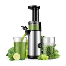 KIDISLE Cold Press Juicer - Powerful Masticating Juicer Machine, Easy to Clean, Compact Juice Extractor with High Juice Yield, 600ml Juice Cup, Brush Included, BPA-Free, Silver