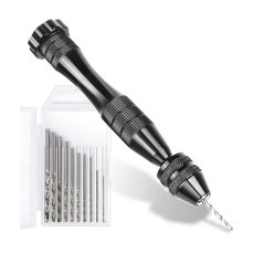 LEOBRO Hand Drill for Resin Molds, 12 cm Black Mini Pin Vise with 10 PCS Steel Drill Bits (0.8-3mm), for Crafts Drilling Holes in Resin Epoxy Clay Wood, Jewellery Making, Model Making
