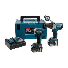 Makita DLX2176TJ 18V Li-ion LXT Brushless 2-Piece Kit: Combi Drill & Impact Driver with 2 x 5.0 Ah Batteries and Charger in Stacking Case