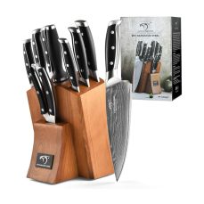 NANFANG BROTHERS 9-Piece Damascus Stainless Steel Kitchen Knife Set with Block – Sharp, Rust-Resistant, High-Performance Knife Set for Kitchen