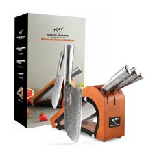 NANFANG BROTHERS Damascus Kitchen Knife Set VG10 Steel 67 Layers Superior, 10.00 cm to 20.00 cm Sharp Damascus Chef's Knife with Hammered Handles and Wood Block