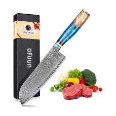 oFuun Chefs Knife 8", Professional 67 Layer Japanese VG10 Damascus Santoku Knife, Ergonomic Blue Resin Handles, Ultra Sharp Asian Japanese Chef Knife with Gift Box