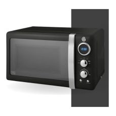 Swan SM22030LBN Retro LED Digital Microwave with Glass Turntable, 5 Power Levels & Defrost Setting, 20L, 800W, Black