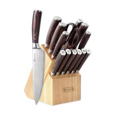 PAUDIN Knife Set with Block - 14 Pieces High Carbon Stainless Steel Knife Block Set, Pakkawood Handle Kitchen Knife Sets, Full Tang Design with Gift Box
