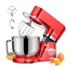 POWWA Stand Mixer, 6.2L Food Mixer with 6 Speeds and 1500W Motor – Electric Kitchen Mixer with Dough Hook, Whisk, Beater & Splash Guard for Baking, Cake, Pasta, Salad (Dishwasher Safe, Red)