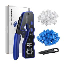 Proster RJ45 Crimp Tool Set All-in-One RJ45 Crimping Tool Kit with 50 PCS CAT6 Pass Through Connectors & 50 PCS RJ45 Cat6 Protection Covers