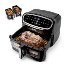 Duronic Dual Air Fryer with Visual Window AF34 Black and Silver, 3 Drawers Included, Dual Zone Family-Sized Multi-Cooker, 1 x 10L Large Drawer, 2 x 5L Twin Drawers