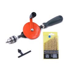 Swpeet Powerful Speedy Hand Drill 1/4-Inch Capacity with 13-Piece Drill Bit Set, Mini Hand Drill Manual with Finely Cast Steel Double Pinions Design