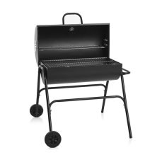 Wilko Oil Drum Charcoal BBQ Grill - With Lid Cover - Chrome Plated Steel Cooking Grid - Built-in Temperature Gauge - Warming Rack and Base Wheels - Freestanding Outdoor Oven - Picnic, Garden, Camping