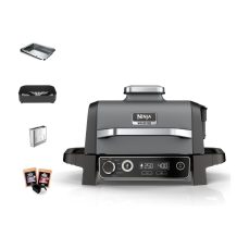The Ninja Woodfire Electric BBQ Grill & Smoker, 7-in-1 Outdoor Grill & Air Fryer, Roast, Bake, Dehydrate, Uses Woodfire Pellets, Weather Resistant, Non-Stick, Portable, Electric, Grey/Black, OG701UK