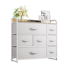 YITAHOME Chest of Drawer - Fabric Dresser with 7 Drawers, Organizer Unit for Bedroom, Living Room, Hallway, Closets & Nursery - Sturdy Steel Frame, Wooden Top & Easy Pull Fabric Bins (Light Gray)