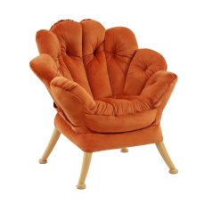 YOTATING Flower Shape Armchair – Comfy Butterfly Reading Chair Mid-Century Accent Lounge Sofa with Petal Back & Reinforced Legs for Living Room, Bedroom, Reading Room – Dutch Orange