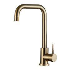 Abode Brushed Gold 7-Shaped Kitchen Tap – 360° Rotating Sink Mixer, Single Lever, Deck Mounted, Sedal Ceramic Disc Cartridge – Luxury Brushed Gold Finish