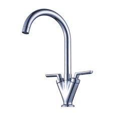 Vita Sleek Chrome Kitchen Sink Mixer Tap – Twin Lever Faucet, Deck Mounted, Brass Body, Modern Design